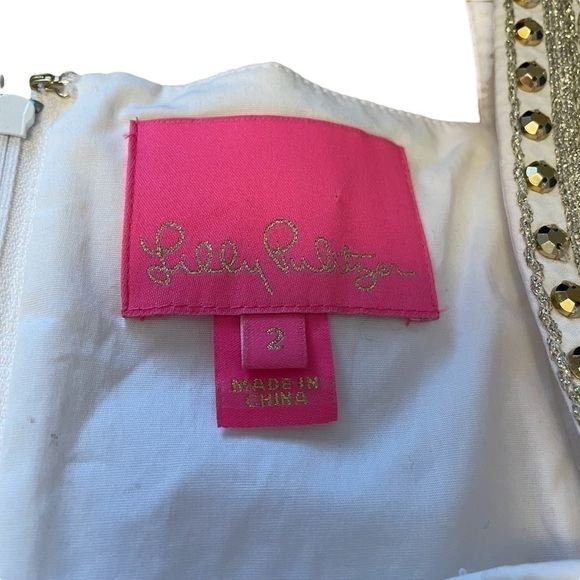 Lilly Pulitzer Dana Stretch White Shift Dress, Size2 Embroidery/Sequins - Picture 12 of 13